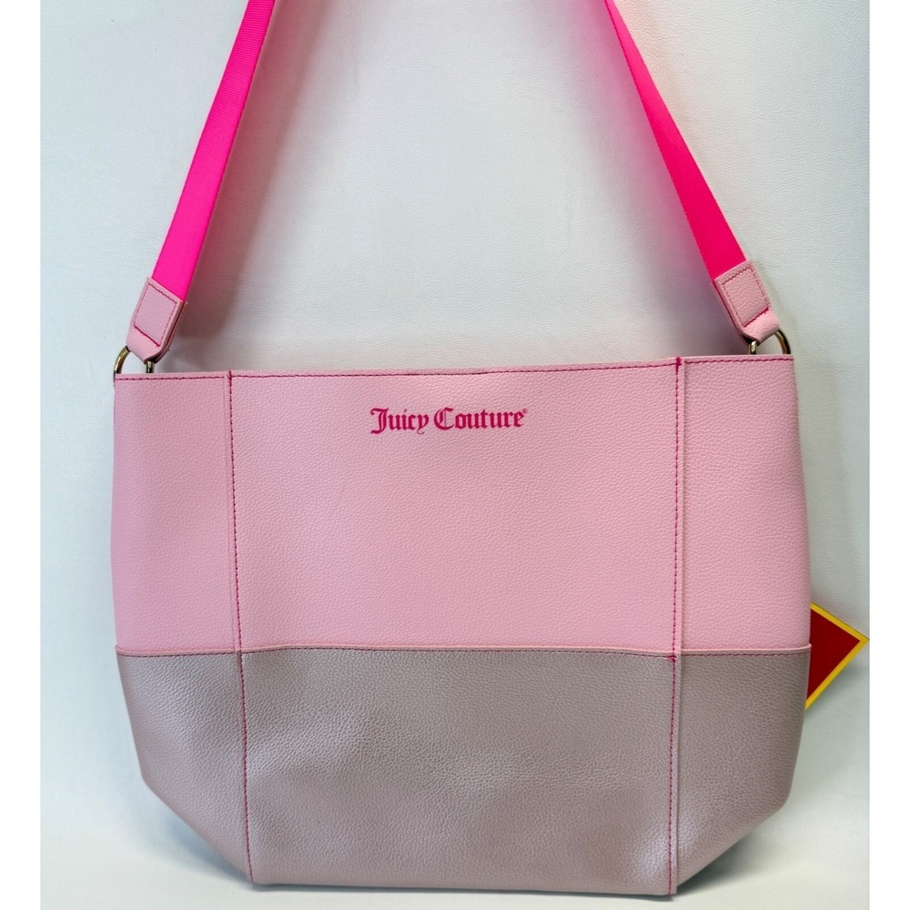 Juicy Couture Pink Leather Tote Bag New Open Top Snap Colorblock Spring Colors